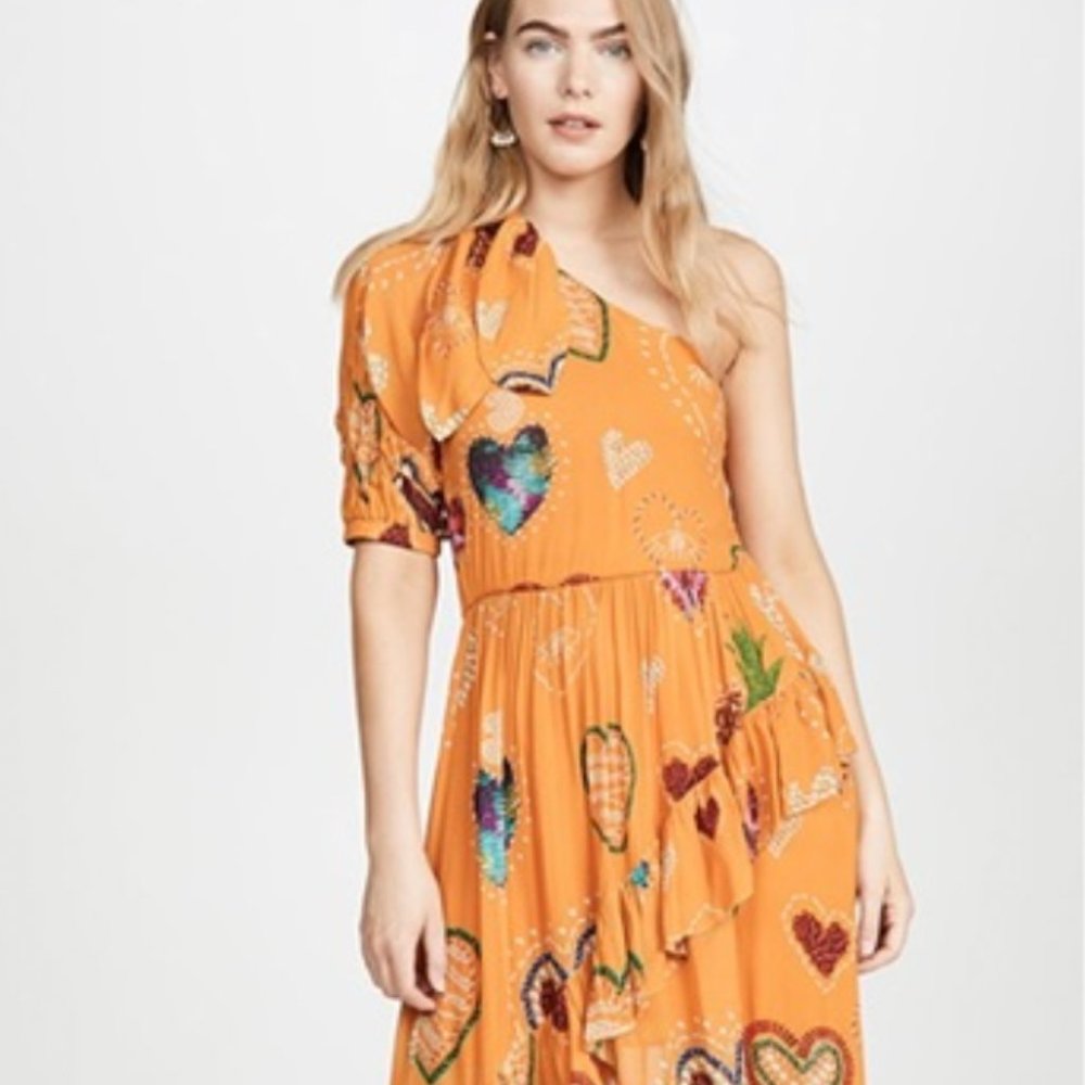 Farm Rio Orange Heart One-Shoulder Maxi